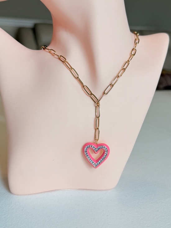 Anthropologie Jewelry - Gold Chain Necklace with Pink Heart Pendant